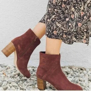 Soludos Mid-Heel Venetian Mahogany Suede Leather Bootie